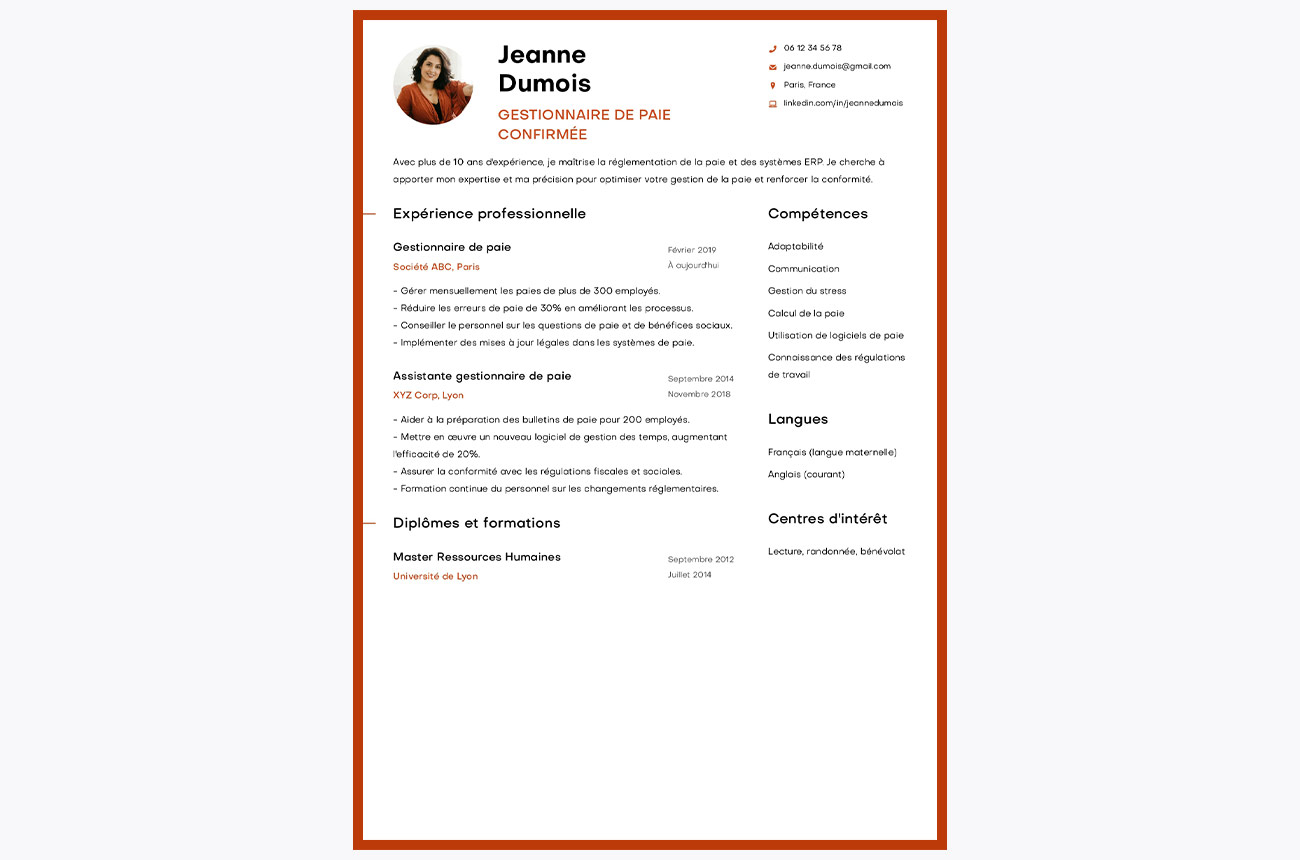 cv gestionnaire de paie